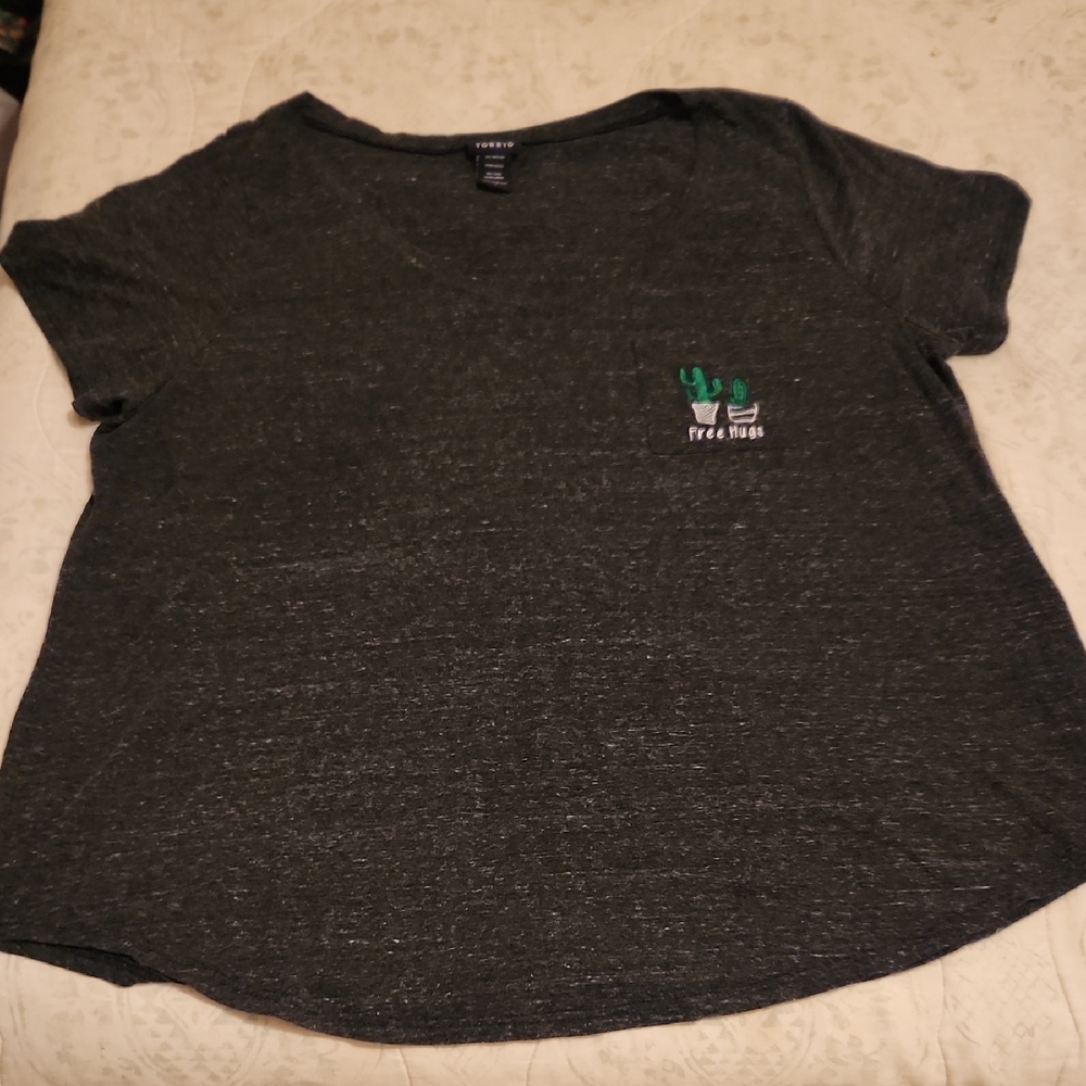 Torrid Charcoal Short Sleeve Tee with Cactus Embroidery